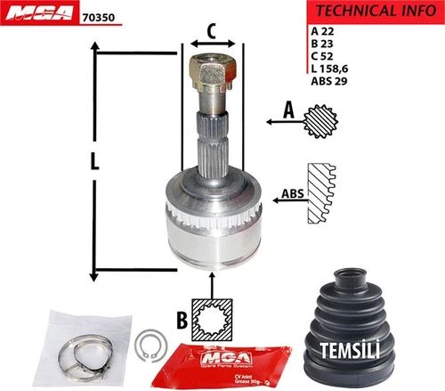 MGA 70350  Aks Kafası Dış Absli Corsa Combo C Merıva 1.7 C 1.7Dt 29×22×23 ürün görseli 1