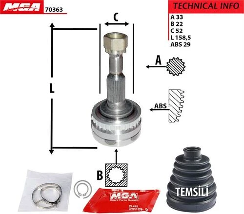 MGA 70363  Aks Kafası Dış Absli Vectra B 95-03 1.6 16V 22×33×52 ürün görseli 1