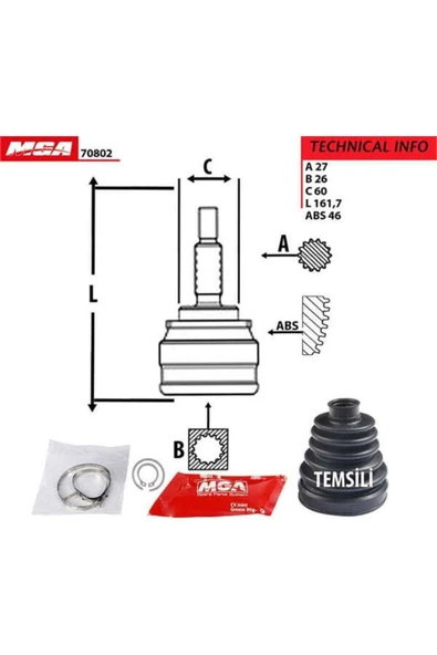 MGA 70802  Aks Kafası Dış Absli 46d I30 08-11 / Ceed 07-11 1.6 Crdı 27x26x60 ürün görseli 1