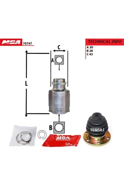 MGA 70747 Aks Kafa Ic-(mazda: 323-lantıs 9598 "1.8 Manuel" ) (30×28×43) - ürün görseli 1