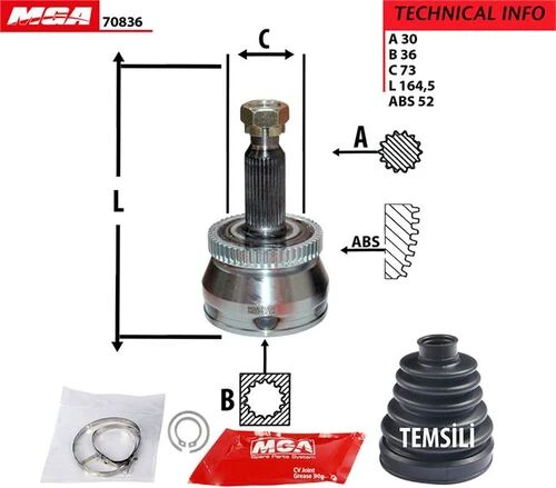 MGA 70836  Aks Kafası Dış Absli 52D Santafe 06-10 30×36×73 ürün görseli 1