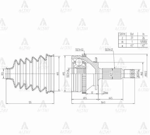 Maher 01801  Aks Kafası Dış Santafe 01-06 2.0 CRDI Absli 52 Diş 27X26X60 ürün görseli 1