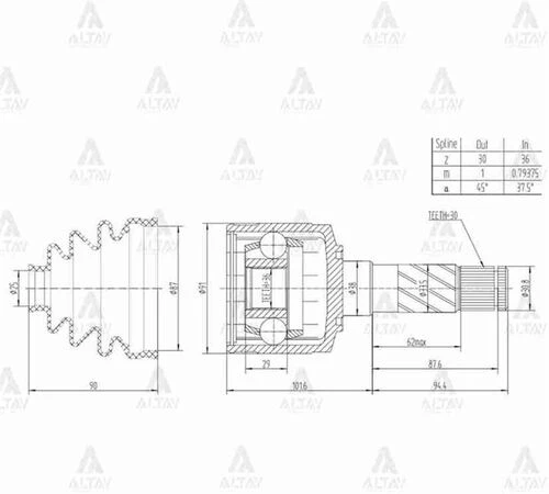 Maher 01831  Aks Kafası İç B-2500 Ranger Sağ 30X36X38 ürün görseli 1