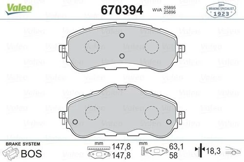 VALEO 670394 Ön Balata P308 II 1.2 Vti-1.2 Thp-1.6 Hdi-2.0 Hdi 13- Fren Diski Çapı 283Mm İçin ürün görseli 1
