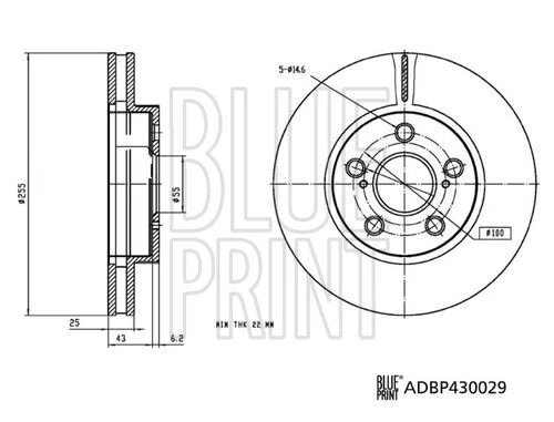 Blue Print ADBP430029 BLUEPRINT  TOYOTA Corolla Uyumlu Uyumlu 1.8 HYBRİD 2019- ÖN FREN DİSK ürün görseli 1