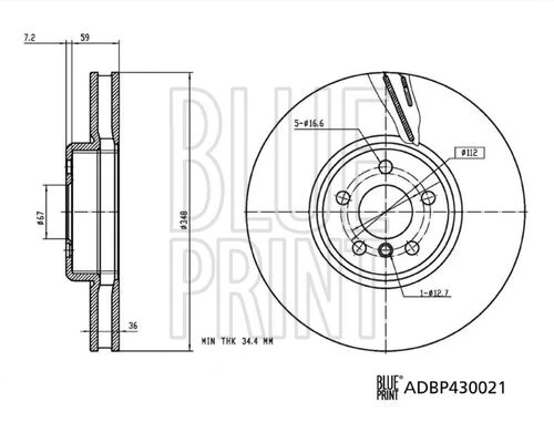 Blue Print ADBP430021 FREN DİSKİ ÖN SAĞ (5D 348MM) BMW G20 G30 G1 ürün görseli 1