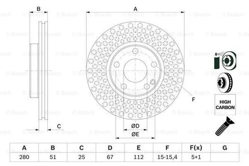 Bosch 0986479A00 0 Fren Diski Ön W176 12-18 W246 11-18 C117 13-18 A2464210012 ürün görseli 1
