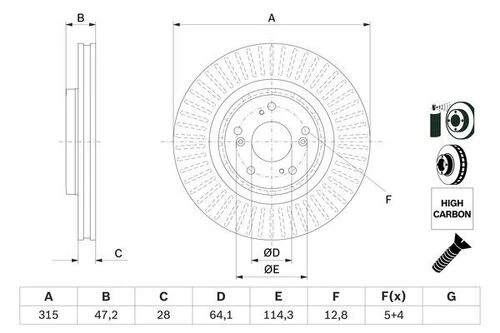 Bosch 0986479F12 0 Fren Disk Ön Havalı 315-5 Honda Crv 1.6 Idtec 2.0 Idtec 2.2 Idtec 2012- 42251t1gg00 ürün görseli 1