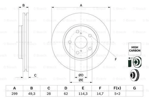 Bosch 0986479F49 0 Fren Diski Ön Toyota C-hr 16- 43512f4010 ürün görseli 1