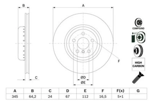 Bosch 0986479F61 0 Fren Diski Arka Bmw G30 F90 G31 G32 G11 G11 34216860925 ürün görseli 1