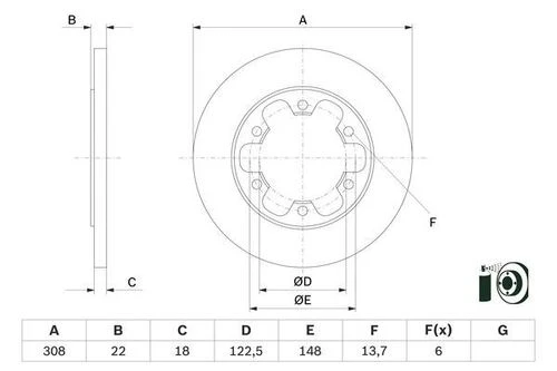 Bosch 0986479D43 0 Arka Fren Diski Transit V363 14 Çift Teker 308x18x122.5x22x6dl 1815600 ürün görseli 1