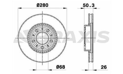 Braxis AE0299 Ae0299 Ön Fren Diski Volvo 850 91 97 S70 C70 V70 960 2.0 2.5 2.5 20v 2.5tdı 97- 280x26x5dl Havalı 31262092 ürün görseli 1
