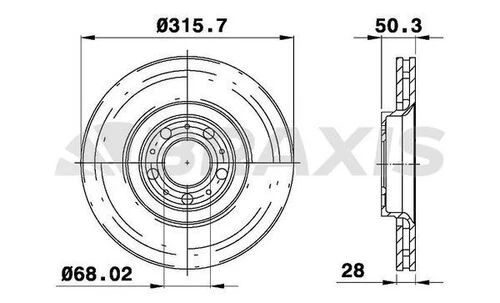 Braxis AE0365 Ae0365 Ön Fren Disk Ayna Volvo S60 I 384 2.0 T-2.4 00-10 V70 Iı 285 2.4 05-08 Xc90 I 275 D3 D5 09-13 30636074 ürün görseli 1