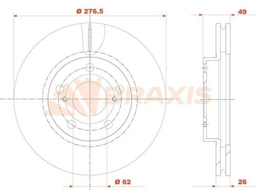 Braxis AE0812 Ae0812 Ön Fren Diski Aynası Havalı Toyota Corolla 13-auris 1.3 1.6 12-auris 1.4 D4d 12- 277x5 4351202330 ürün görseli 1
