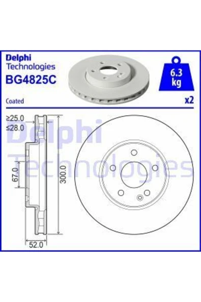 Delphi BG4825C Fren Diski Çiftli Paket Boyalı Vıto ürün görseli 1