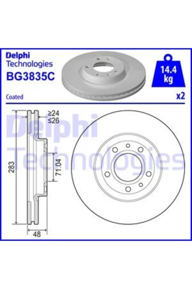 Delphi BG3835C FREN DİSKİ ÇİFTLİ PAKET BOYALI 407508 ürün görseli 1