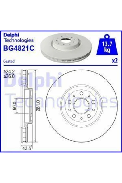Delphi BG4821C Bg4821c Ön Fren Diski Egea 15-(281×59.02×5xhvl) ürün görseli 1