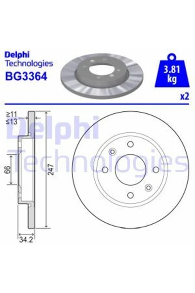 Delphi BG3364 FREN DİSKİ TK ÖN CITROEN XSARA PEUGEOT 206 306 97- ürün görseli 1