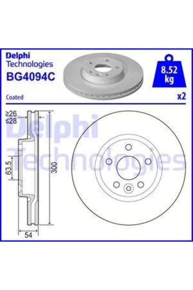 Delphi BG4094C FREN DISKI TK BOYALI FORD GALAXY MONDEO S-MAX LAND ROVER FREELANDER VOLVO S80 V70 XC7- ürün görseli 1