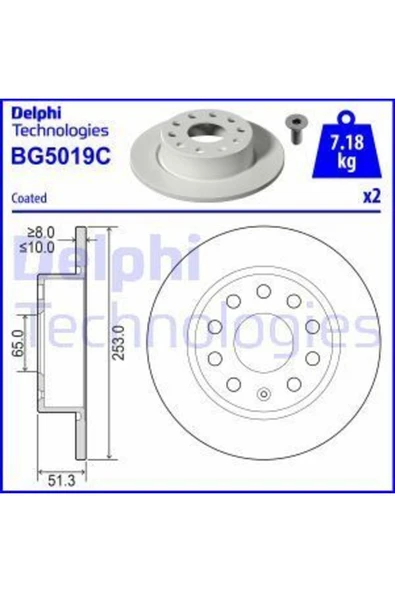 Delphi BG5019C FREN DİSKİ ÇİFTLİ PAKET -BOYALI VW-A3-ALTEA-LEON-T ürün görseli 1