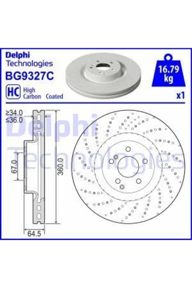 Delphi BG9327C FREN DİSKİ ÖN W204 AMG C63 08-14 W205 AMG C63 14- ürün görseli 1