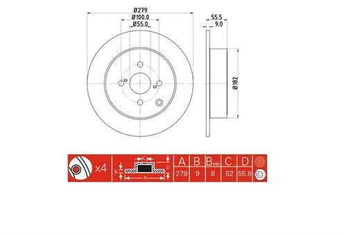 IOTO 10101 -30305 FREN DİSKİ ARKA 279 MM. Corolla Uyumlu 1.4 D4D 2002-06 ürün görseli 1