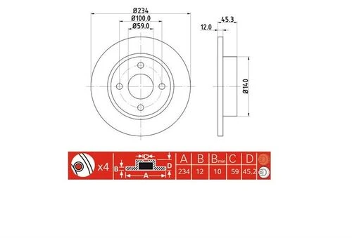 IOTO 10402 -30301 FREN DİSKİ ÖN 234 MM. MICRA 1992-2003 ürün görseli 1