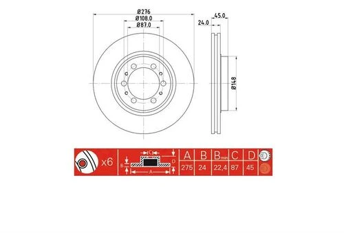 IOTO 10602 -30304 FREN DİSKİ ÖN 276 MM. L200 4WD K74T 1996-2006 ürün görseli 1
