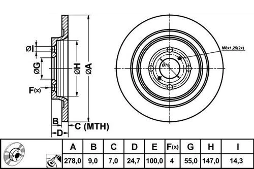 Mga 50260 Fren Disk Arka Düz 278-4 Yaris 06-13-yaris Hybrid 11 424310d060 ürün görseli 1