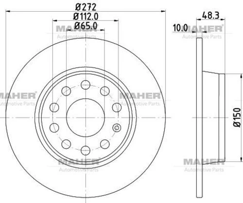 MAHER 3640 Fren Diski Caddy Golf Jetta A3 Leon 10= Arka 272Mm ürün görseli 1