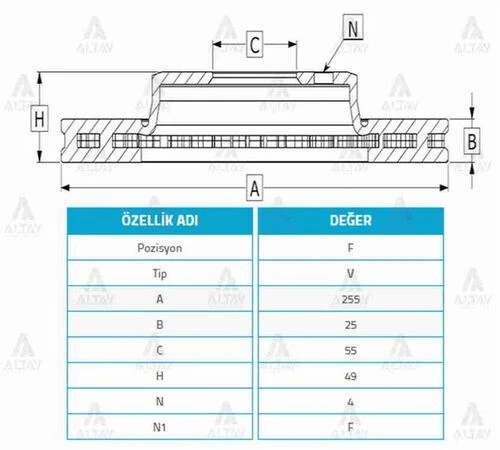 Maher 03668 Fren Diski Corolla 02-06 Benzinli Verso 03-06 Prius 04-06 Ön Havalı 255-4 4351202070 ürün görseli 1