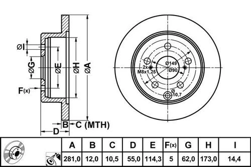 MGA 50388 FREN DİSKİ ARKA RAV4 06-15 DÜZ 281mm ürün görseli 1