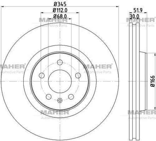 Maher 03605 Fren Diski A6 A7 Q5 10 Pro Özel Kaplama Ön 345mm 4g0615301g ürün görseli 1