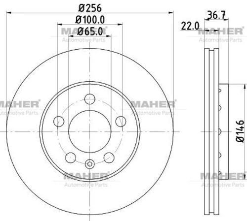 MAHER 3693 Fren Diski Golf4 A3 Toledo Polo Oct Fabia 98= Ön 256Mm ürün görseli 1