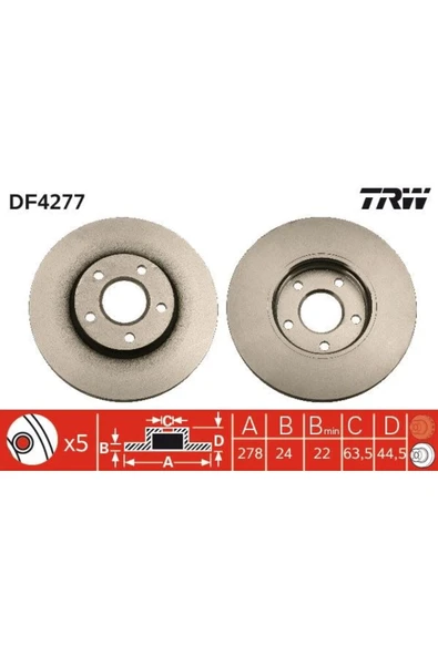 On Fren Dısk Aynası Connect 1.8tdcı 02 13 Abs Lı 278x24x5dl Havalı ürün görseli 1