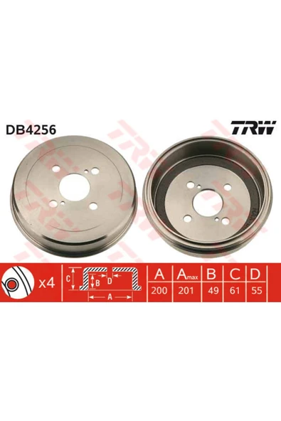 Kampana Fren Arka-(200-4)-(toyota: Corolla 98>02 "ae111-ae111" ) -db4256 Uyumlu ürün görseli 1