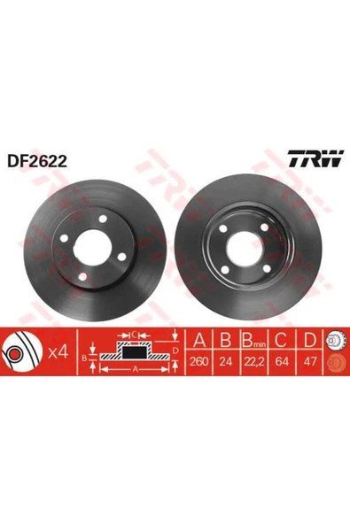 DF2622 FREN DİSKİ ÖN MONDEO I 92- MONDEO II 96- SCORPIO II 94 ürün görseli 1