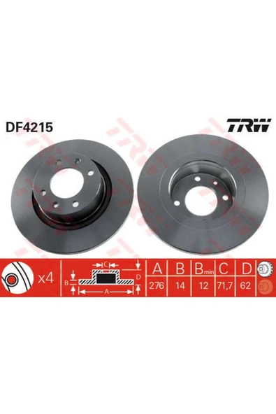 DF4215 FREN DİSKİ ARKA C5 I 00- II 04- DÜZ 276mm ürün görseli 1