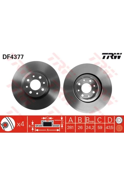 DF4377 FREN DİSKİ ÖN BRAVO II 07- STILO 01- / MITO 08- HAVALI ürün görseli 1