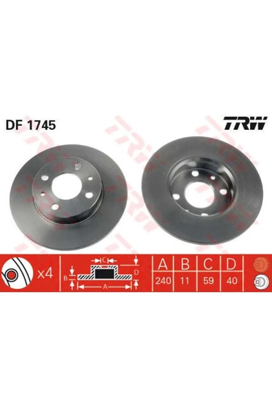 DF1745 FREN DİSKİ ÖN 500 07- TEMPRA 2.0 SLX TIPO MAREA 96- BR ürün görseli 1