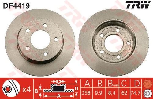 TRW DF4419 Fren Diski Arka Mazda 3 03-10 Düz 265Mm ürün görseli 1
