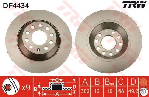 TRW DF4434 Fren Diski Arka A6 04-11 Düz 302Mm ürün görseli 1