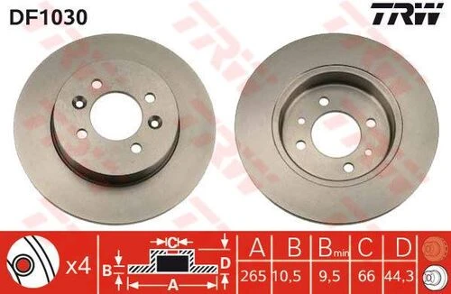TRW DF1030 FREN DİSKİ ARKA LAGUNA I 95-01 SAFRANE 92-96 DÜZ 265mm ürün görseli 1