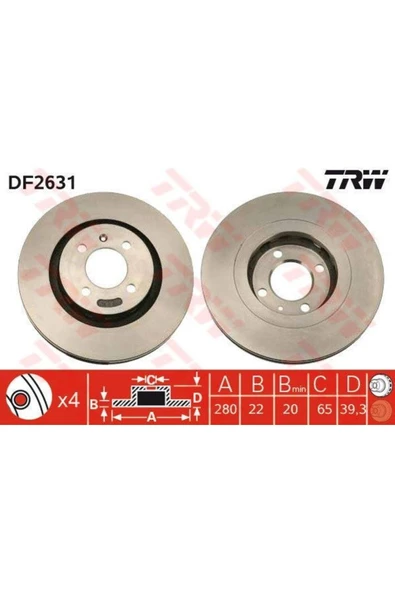 Df2631 Fren Diski Ön Golf Iı 83- / Cordoba 93- Ibiza Havalı 280mm ürün görseli 1