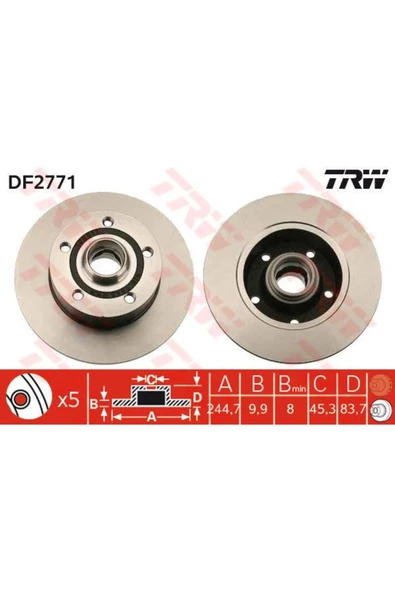 DF2771 FREN DİSKİ ARKA A4 95-00 DÜZ 245mm ürün görseli 1