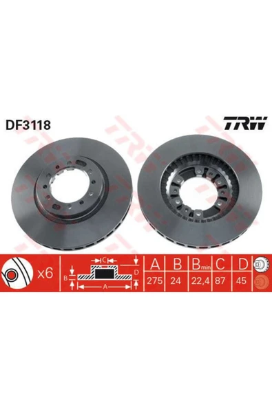 DF3118 FREN DİSKİ ÖN L200 4WD 06-10 PAJERO 91- HAVALI 276mm ürün görseli 1