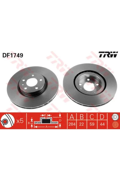 DF1749 Fren Diski Ön Doblo 10- Practıco 10- / 147 00- 156 97- 164 Combo 12- Havalı 284Mm ürün görseli 1