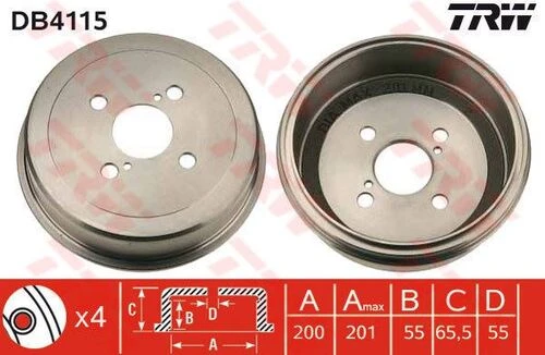 Trw Db4115 Arka Fren Kampanası Toyota Corolla 1.6 1993-2002 200x4 Ae 101 Ae 111 4243112130 ürün görseli 1