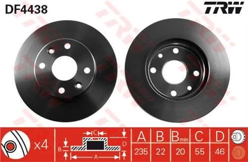 TRW DF4438 FREN DİSKİ ÖN RIO 00- HAVALI 235mm ürün görseli 1