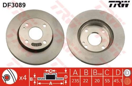 TRW DF3089 FREN DİSKİ ÖN MAZDA 323 FAMILIA 98-02  HAVALI 235mm ürün görseli 1